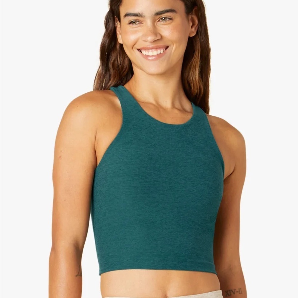 Beyond Yoga Spacedye Focus Cropped Tank Teal Sleeveless Crop deep sea Heather 3X